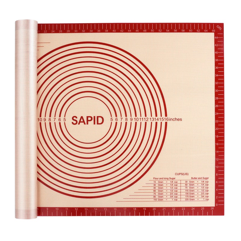 Sapid Extra Thick Silicone Pastry Mat Non-slip with Measurements for Non-stick Silicone Baking Mat Extra Large, Dough Rolling, Pie Crust, Kneading Mats, Countertop, Placement Mats (20" x 28", Red) - Image 1